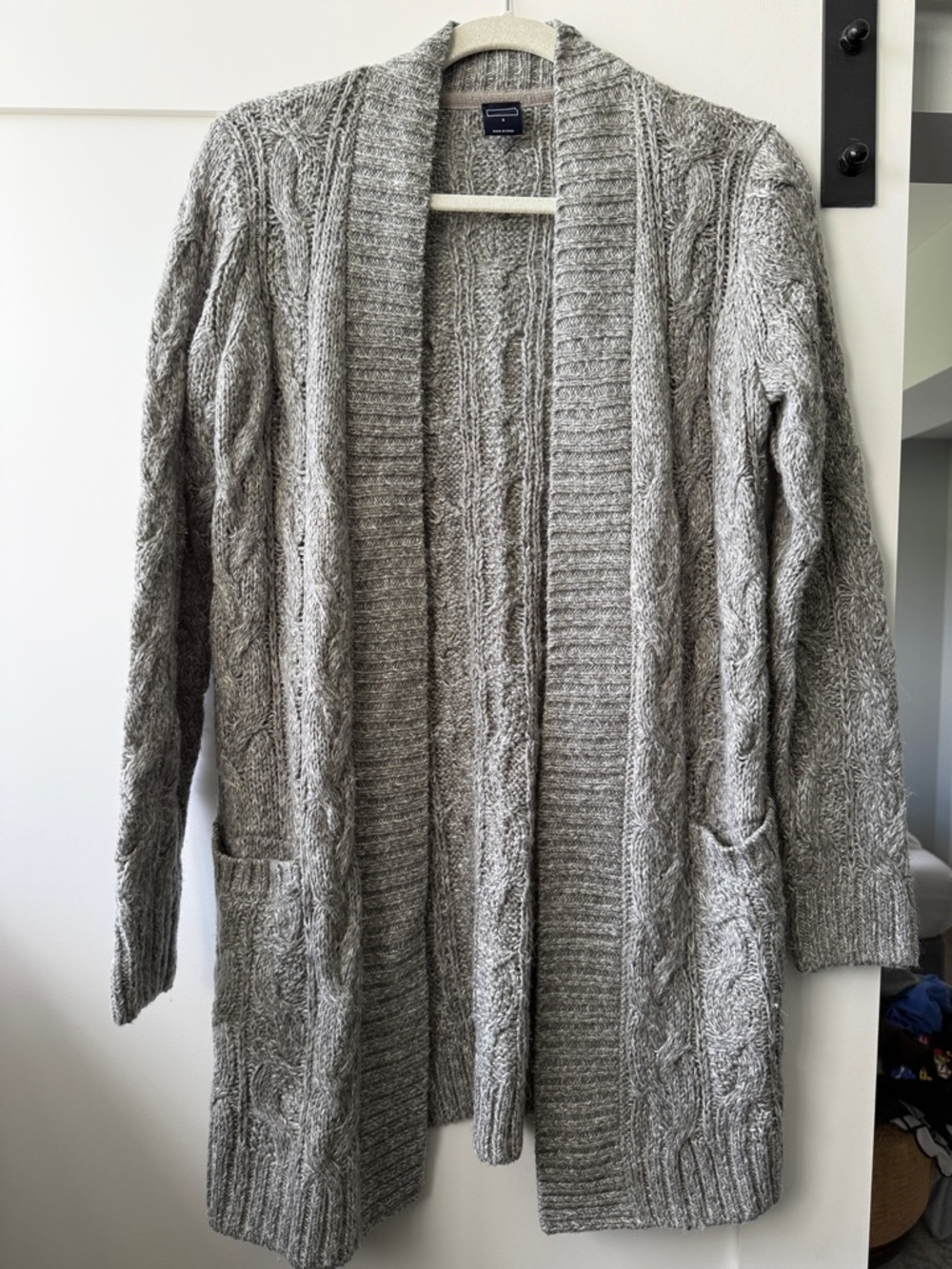 GAP Gray Cable-Knit Open Cardigan
